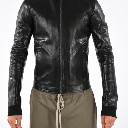 Womens Rick Owen High Neck Leather Jacket