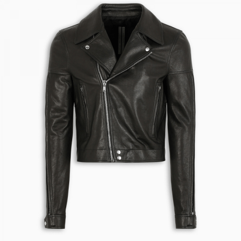 Womens Rick Owens Cropped Biker Leather Jacket