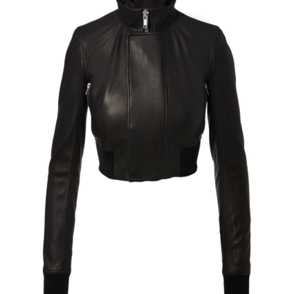 Womens Rick Owens Cropped Black Leather Jacket