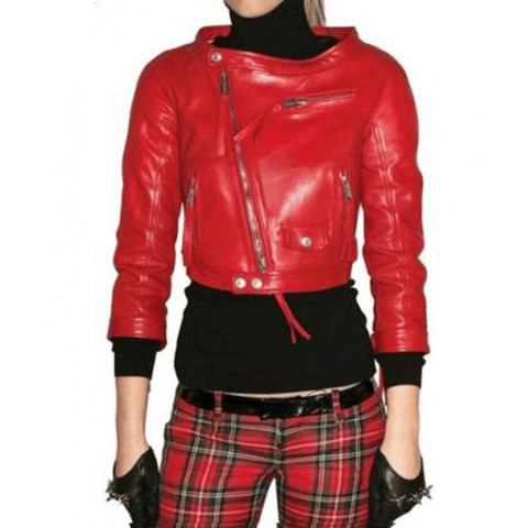Rihanna Style Cropped Leather Jacket