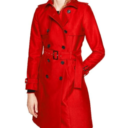 Polly Cooper Tiera Skovbye Red Double Breasted Trench Coat