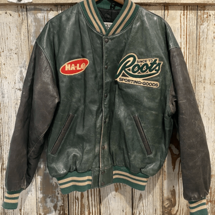 Mens Roots Varsity Bomber Leather Jacket