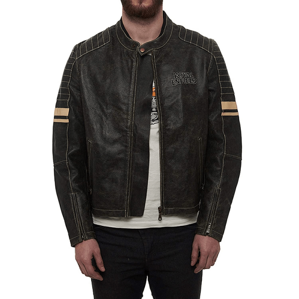 Mens Royal Enfield Black Leather Jacket - Image 3