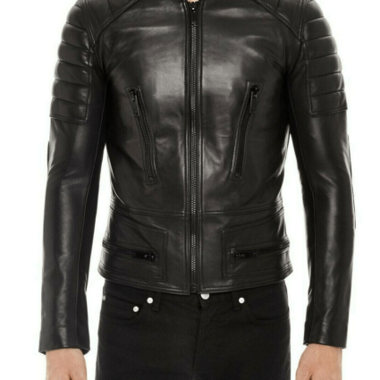 Mens Sandro Racer Black Leather Jacket
