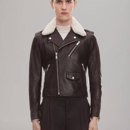 Sandro Shearing Biker Brown Leather Jacket