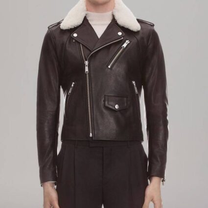 Sandro Shearing Fit Biker Leather Jacket