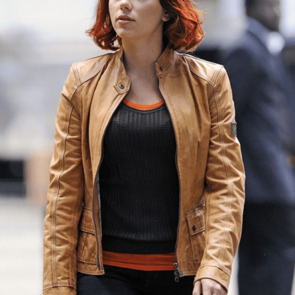 Scarlett Johansson Avengers Black Widow Tan Leather Jacket