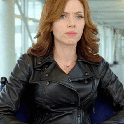 Captain America Black Widow Civil War Black Biker Leather Jacket