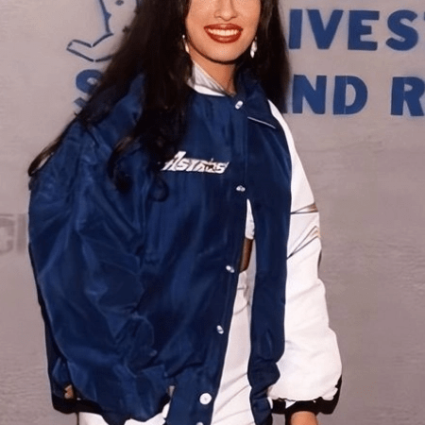 American Singer Selena Quintanilla Blue & White Bomber Jacket