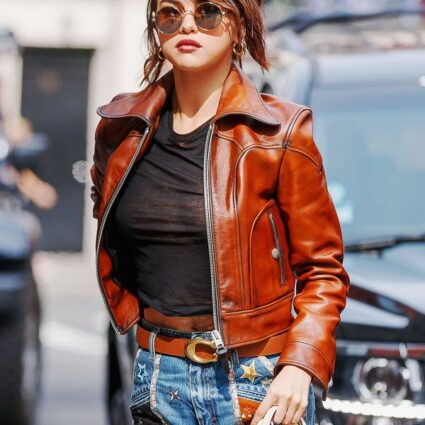 Selena Gomez Brown Leather Jacket