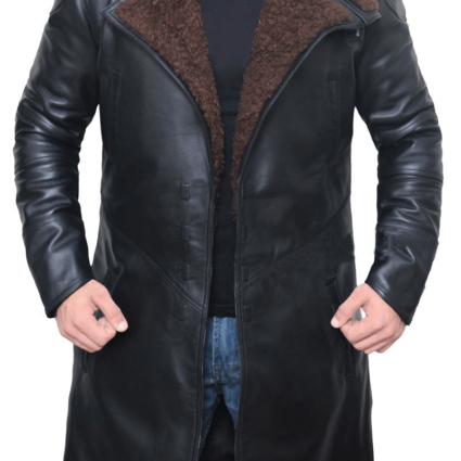 Mens Shearling Style Black Leather Coat