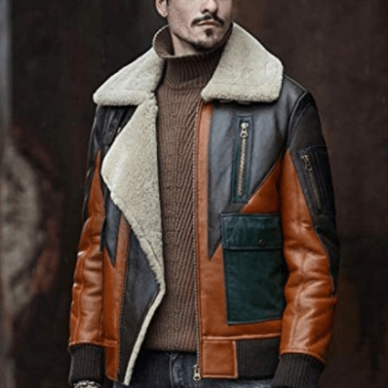 Mens Sheepskin Shearling Flying Bomber Leather Jacket