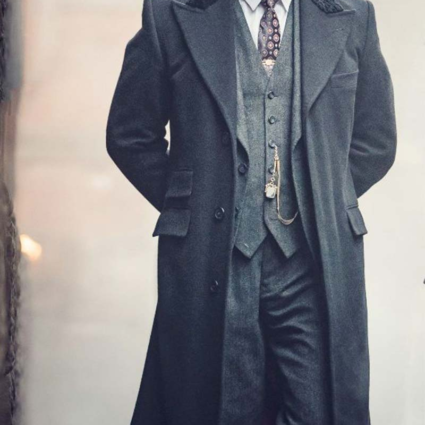 Mens Shelby Vintage Style Black Long Wool Coat
