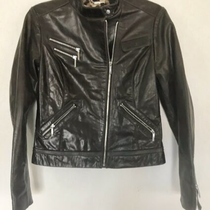 Womens Shelli Segal Laundry Brown Distressed Leather Jacket