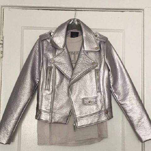 Womens Forever 21 Silver Moto Leather Jacket