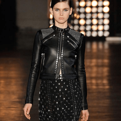 Womens Silver Studded Black Leather Jacket