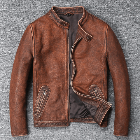 Men Vintage Skin Brown Leather Jacket
