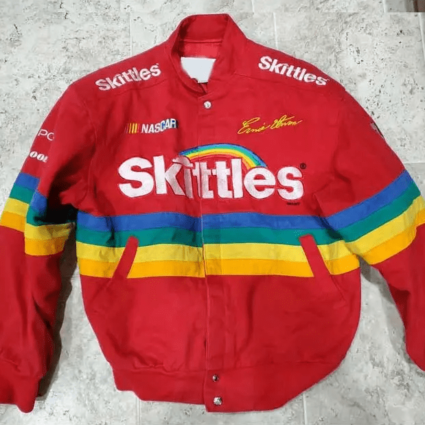 Mens Skittles Racing Red Bomber Cotton Jacket