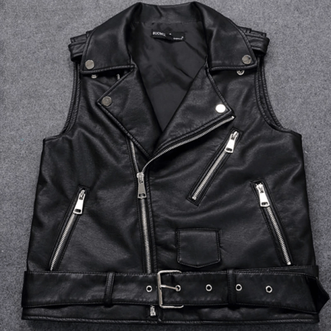 Women Sleeveless Black Biker Leather Jacket