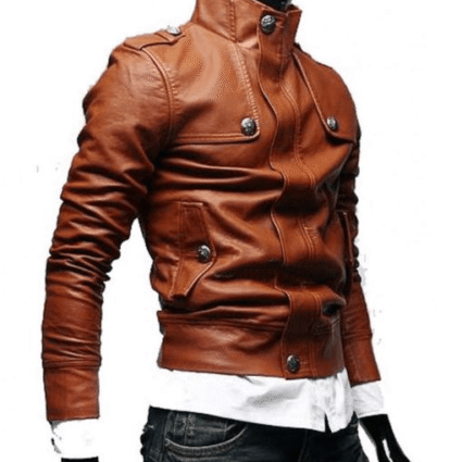 Men’s Motorcycle Slim Fit Tan Brown Leather Jacket