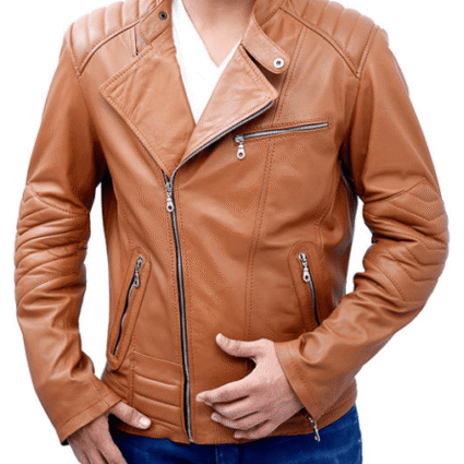Mens Cafe Racer Slim Tan Biker Leather Jacket