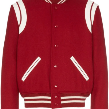 Mens Saint Laurent Teddy Red Varsity Jacket