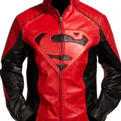 Tom Welling Superman Smallvile Red and Black Biker Leather Bomber Jacket