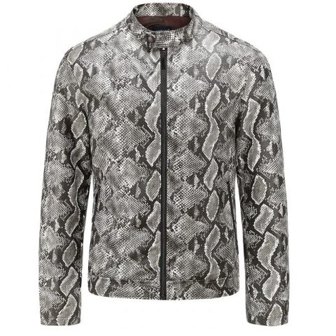 Men Fashion Snakeskin Pattern Vintage Leather Jacket