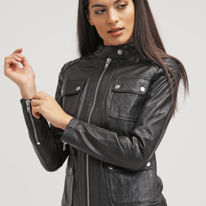 Sophia Black Biker Leather Jacket
