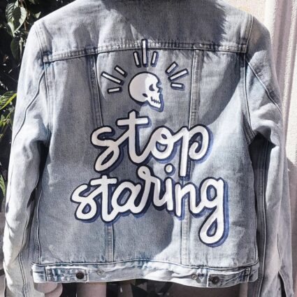 Stop Staring Hand Painted Denim Shearling Jacket