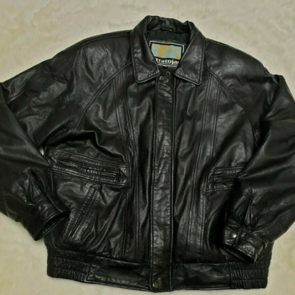 Stratojac Black Biker Bomber Leather Jacket