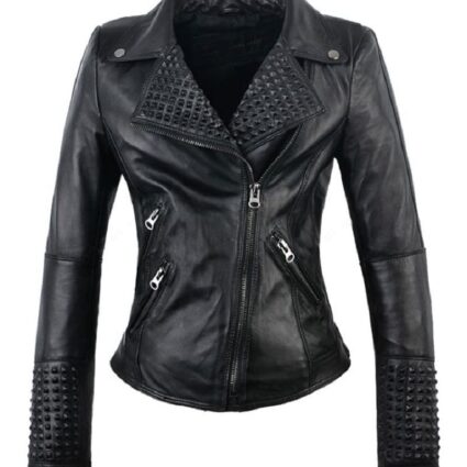 Womens Attitude Studded Moto Leather Jacket