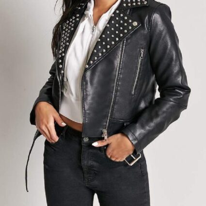 Womens Forever 21 Studded Moto Leather Jacket