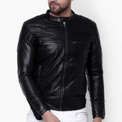Mens Fashion Patches Black Leather Jacket