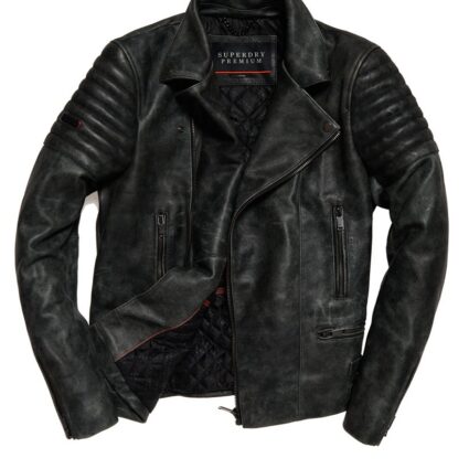 Superdry Premium Black Classic Quilted Bicep Leather Jacket