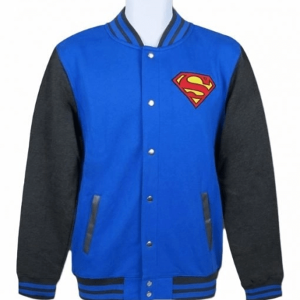 Superman Letterman Blue Logo Wool Jacket