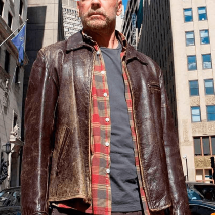 Surrogates Greer Bruce Willis Distressed Leather Jacket