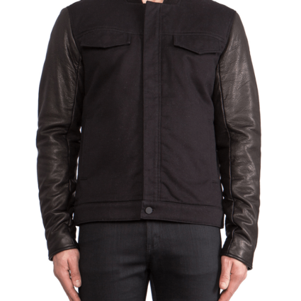 Mens T By Alexander Wang Jean Jacket With Leather Sleeves