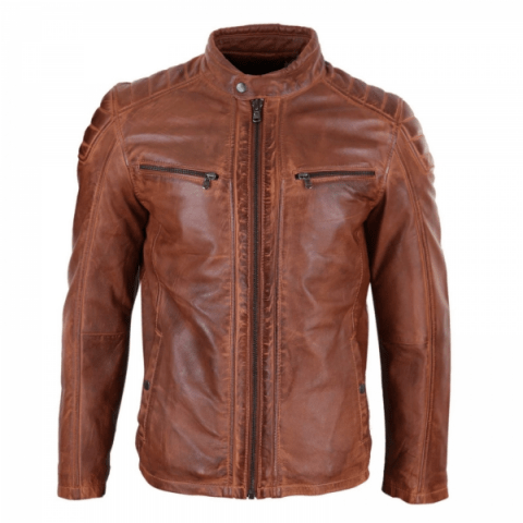 Mens Tailored Fit Tan Brown Biker Leather Jacket