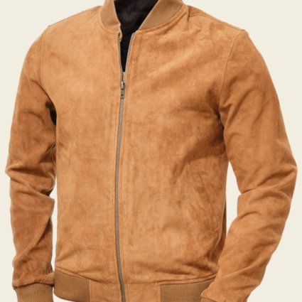 Tan Brown Bomber Suede Leather Jacket