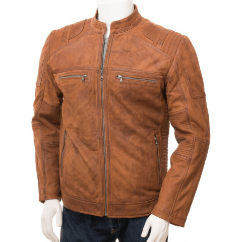 Men's Tan Biker Leather Jacket