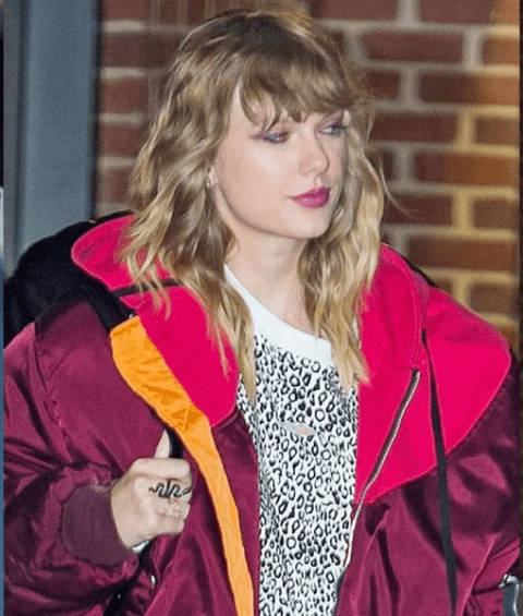 Taylor Swift Burgundy Oversized Satin Bomber Jacket - A2 Jackets