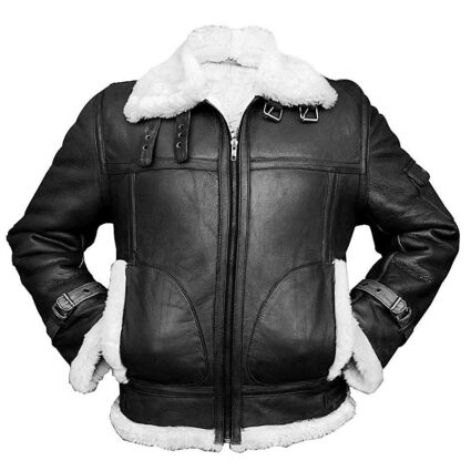 Aviator RAF B3 Sheepskin Faux Fur Shearling Black Bomber Flying Leather Jacket