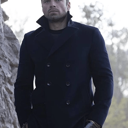 Sebastian Stan TV Series The Falcon and the Winter Soldier Bucky Barnes Black Wool Peacoat