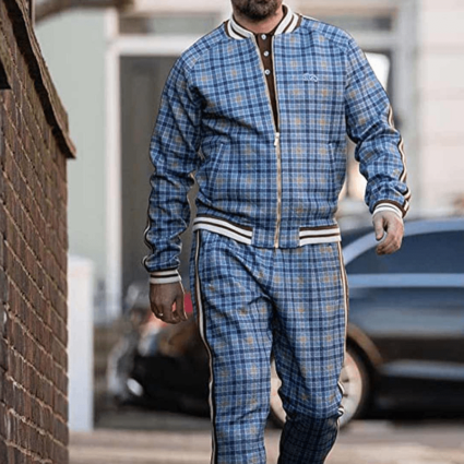 Colin Farrell The Gentlemen Coach Blue Checkered Tracksuit
