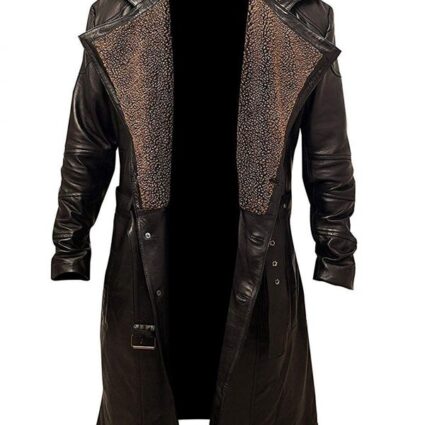 Ryan Gosling Officer K Blade Runner Fur Lapel Collar Leather Trench Pea Coat
