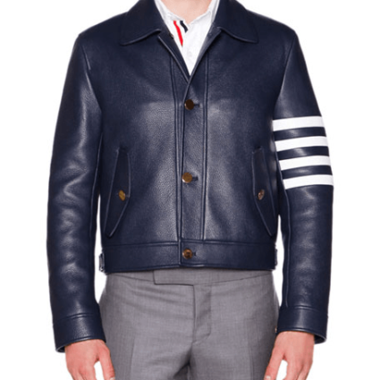 Thom Browne Harrington Leather Jacket With Stripes