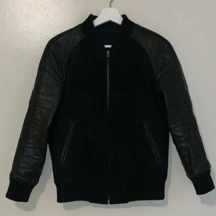 Mens Toj Wool Varsity Bomber Leather Jacket