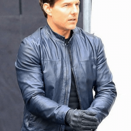 Tom Cruise Mission Impossible Fallout Blue Leather Jacket