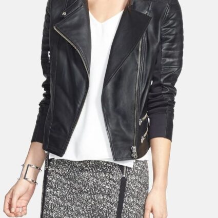 Womens Fashion Trouvé Moto Black Leather Jacket